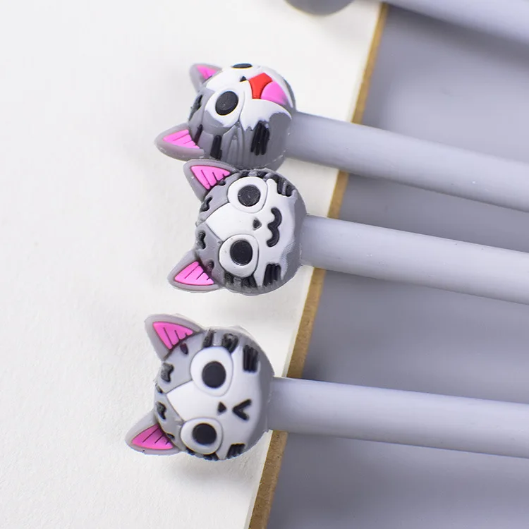 24 pcs Creative cute gray cat gel pen 0.5mm black student supplies writing stationery creative small fresh |