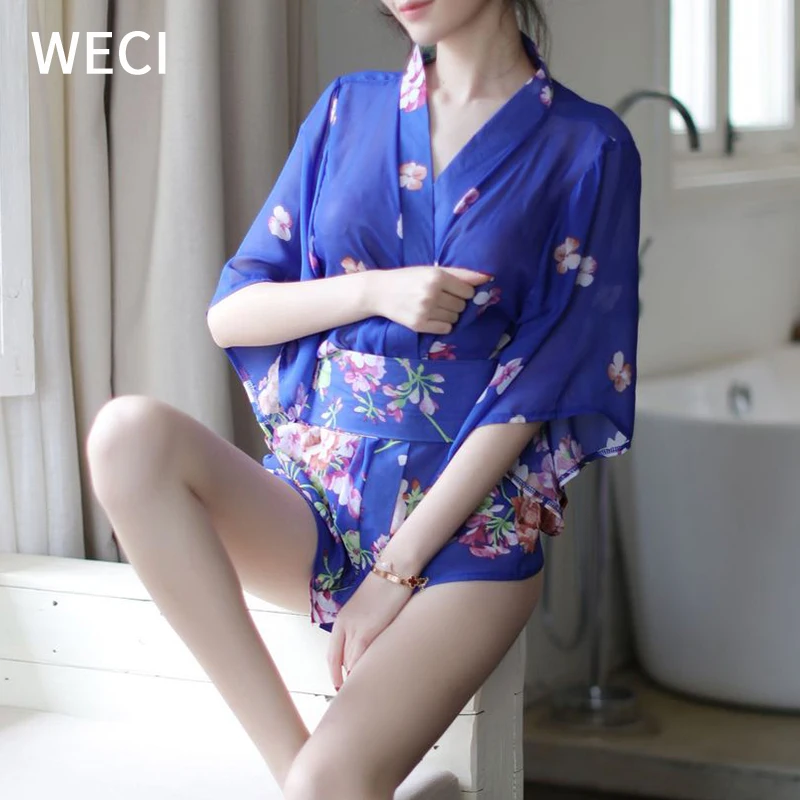 WECI Пижама пикантные Femme кимоно Для женщин Ночная рубашка из шифона прозрачное