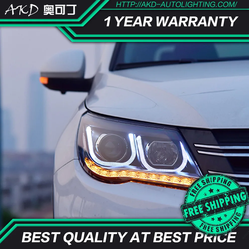 AKD тюнинг Автомобильная фасветильник для Volkswagen Tiguan 2010 2012 светодиодный ная фара DRL