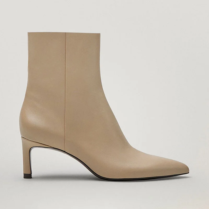 

Shoes Women's Genuine Leather Pointed Toe Stiletto Short Fashion Autumn High Ankle Boots Heels Pump Botas Mujer