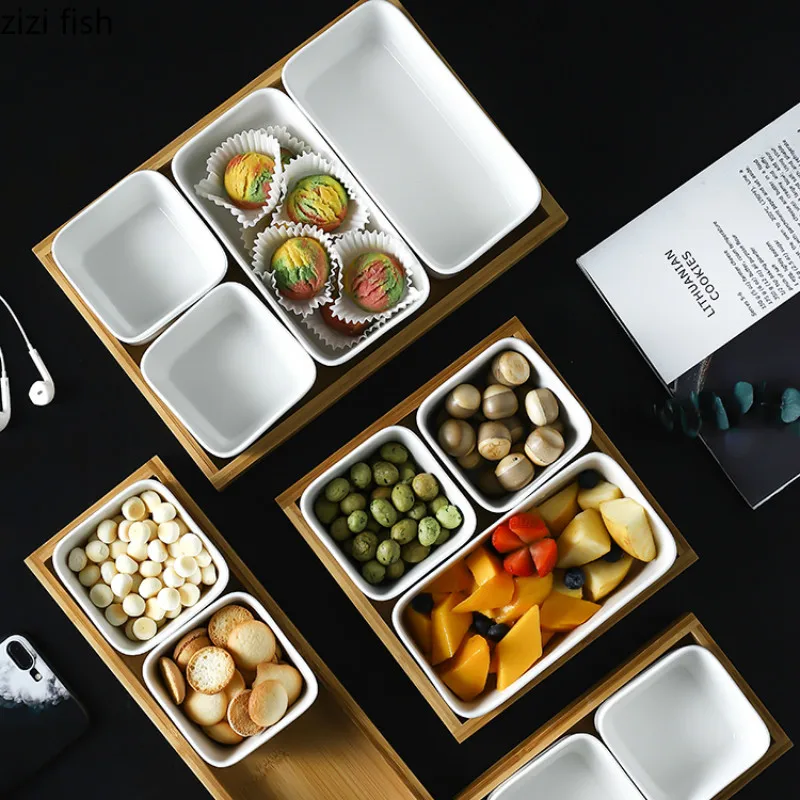 Большие тарелки в японском стиле разделенные для фруктов керамическая тарелка