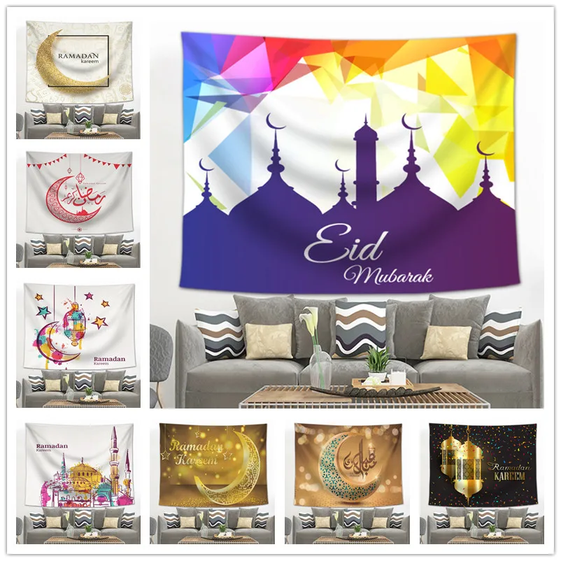 

Eid Background Cloth Wall Muslim Ramadan Festival Decoration Moon Hanging Tapestry Home Mural Beach Towel Ramadan Tapestry