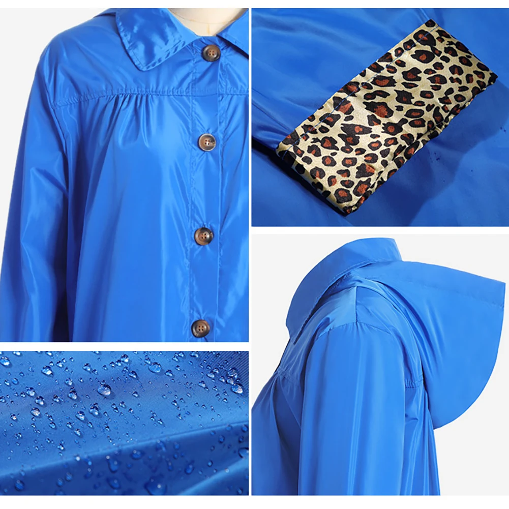 

Women Outdoor Active Lightweight Hooded Waterproof Solid Color Long Raincoat