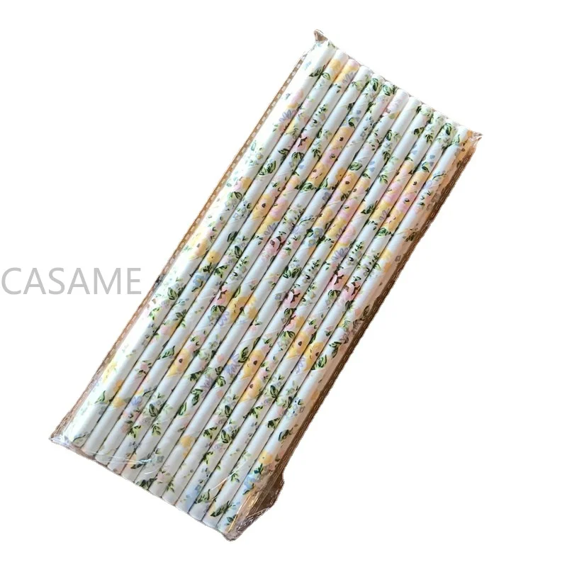 Розовые цветочные бумажные соломинки нежные розовые желтые белые