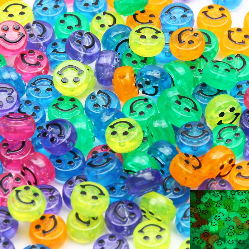 

Светящиеся прозрачные Красочные акриловые бусины, смайлики, свободные бусины для самодельных браслетов ручной работы, аксессуары