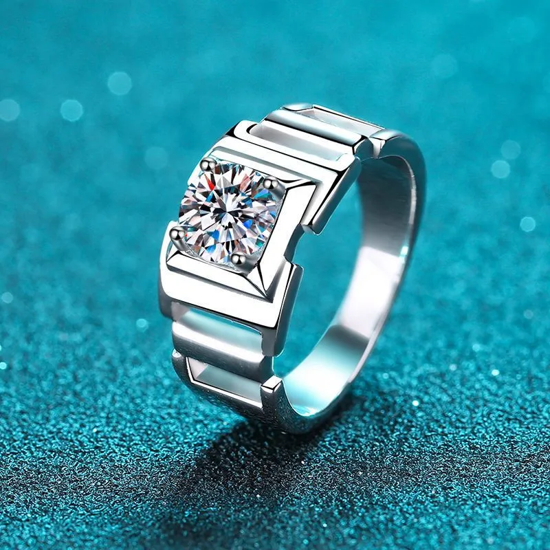 

Diamond Test Passed Excellent Cut 1 Carat D Color Moissanite Ring Men's Silver 925 Platinum Plated Wedding Ring Fashion Jewelry