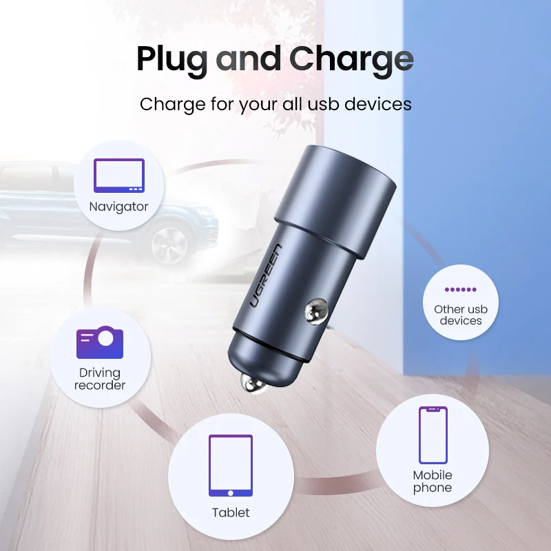 Автомобильное зарядное устройство Ugreen 5 в 3 6 а с двумя металлическими usb портами