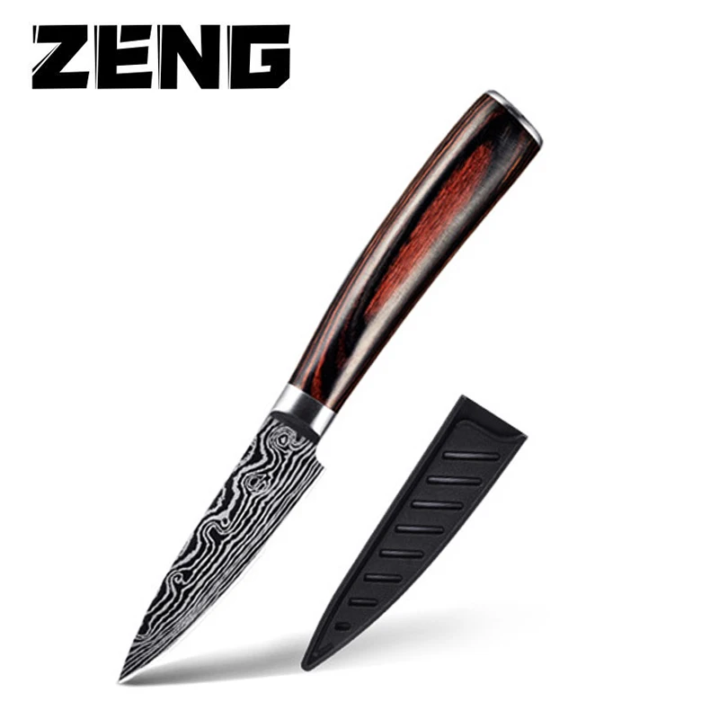 

ZENG 3.5" inch paring knife Stainless Steel Sharp Utility Peeling knife laser Damascus steel Pattern household kitchen knivse