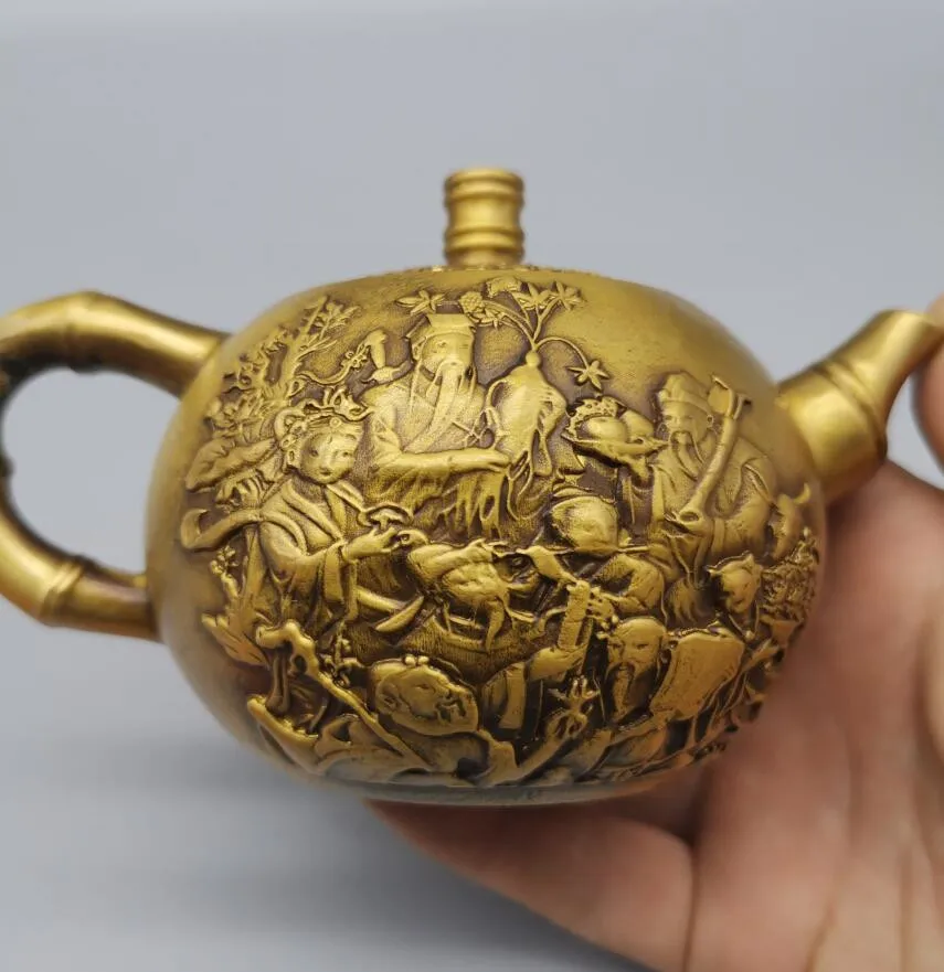 

Китай латунь archaize Восемь Бессмертных чайник ремесла статуя
