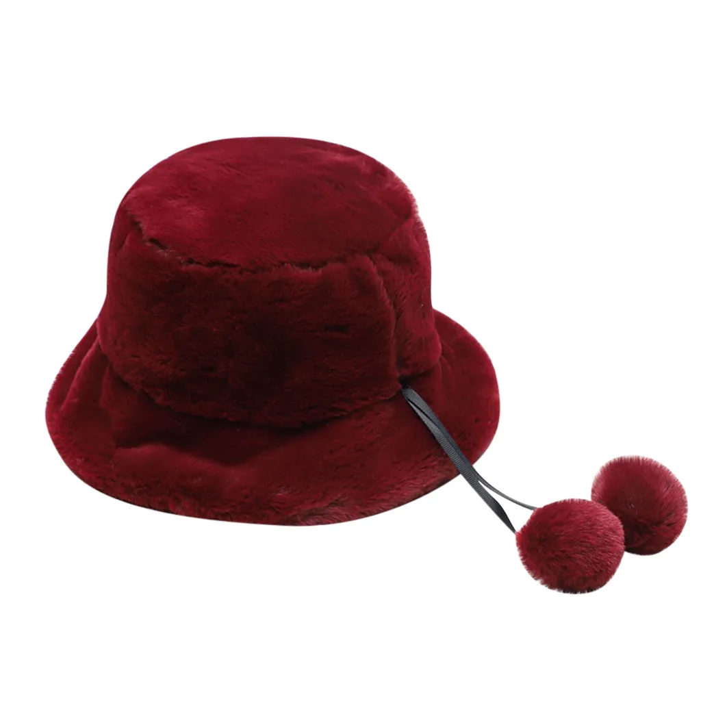 Faux Fur Winter Bucket Hat For Women Girl Fashion Solid Thickened Soft Warm Fishing Cap Outdoor Vacation Lady Panama * | Аксессуары для