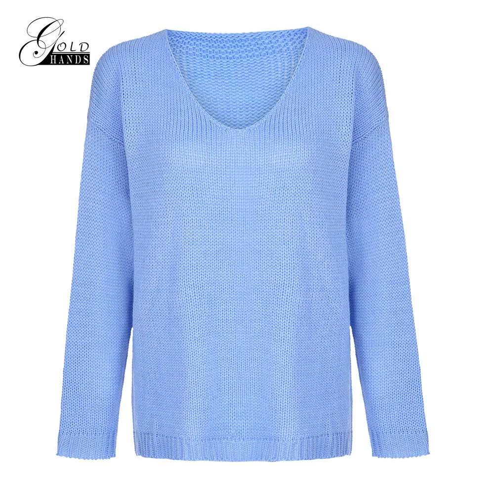 Gold Hands Fashion Sexy V-Neck Women Sweaters And Pullovers Knitted 2019 Autumn Winter Clothing Loose Pullover Jumper Pull Femme | Женская