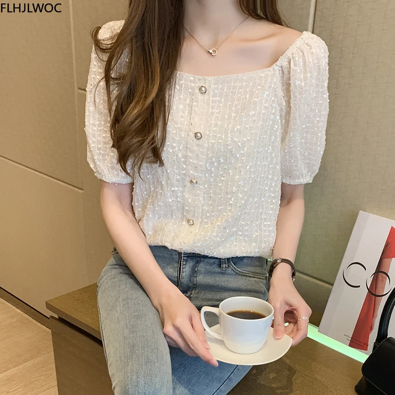 

Ажурные вязаные кружевные топы с пышными рукавами, милые однобортные рубашки в японском стиле Лолита на пуговицах, шикарные короткие Блузы ...