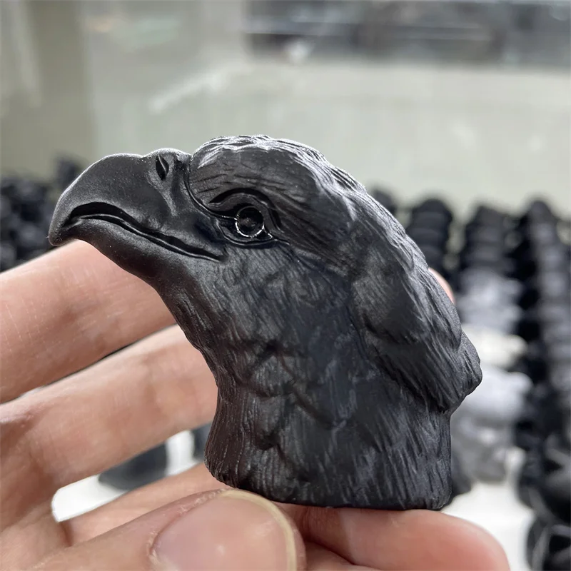 

Natural High Quality Realistic Carved Gemstone Black Obsidian Eagle Carving Craft For Gift Decoration
