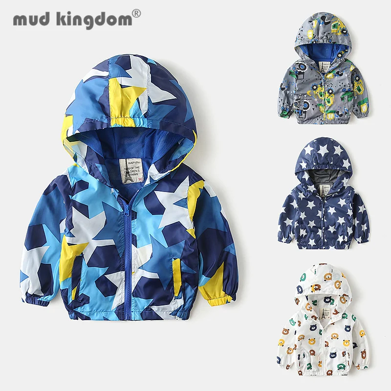 

Mudkingdom Kids Hooded Jacket Fashion Cartoon Print Long Sleeve Little Boy Windbreaker Sun Protection Clothing for Spring Summer