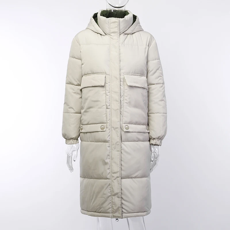 Женское пальто WannaThis, толстая, теплая, модная, зимняя, с хлопковой подкладкой, длинная, на молнии, с капюшоном, с карманами, женская, повседневная, однотонная