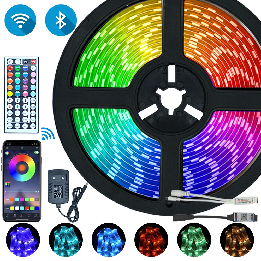 Светодиодный полосы света Bluetooth Iuces RGB 5050 SMD 2835 Водонепроницаемый Wi Fi гибкая лампа