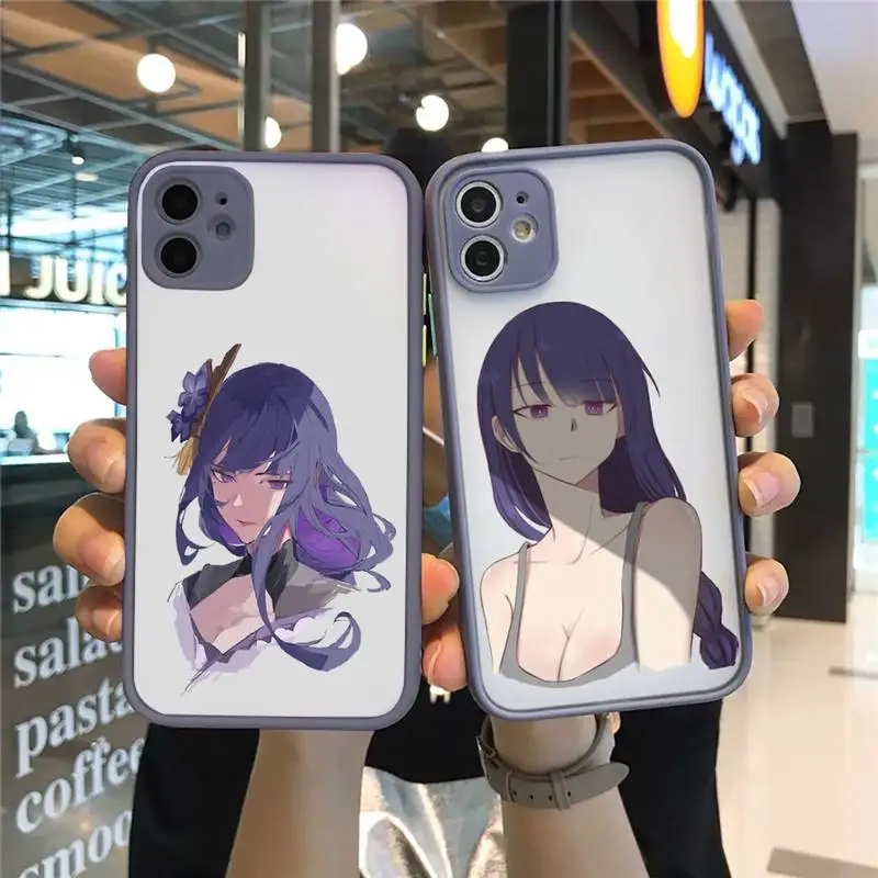 

Genshin Impact Raiden Shogun Phone Case Matte Transparent for iPhone 7 8 11 12 s mini pro X XS XR MAX Plus Clear mobile bag Capa