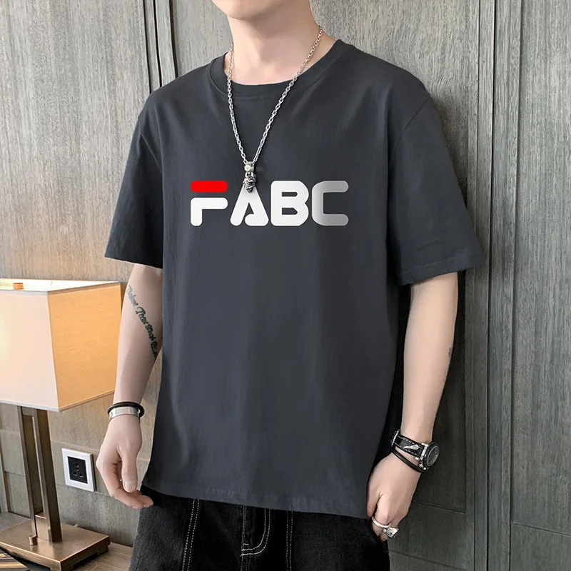 

2021 New T-shirt Men's Short Sleeve Round Neck Youth Summer Personality Loose Handsome Simple Letter Printing Leisure