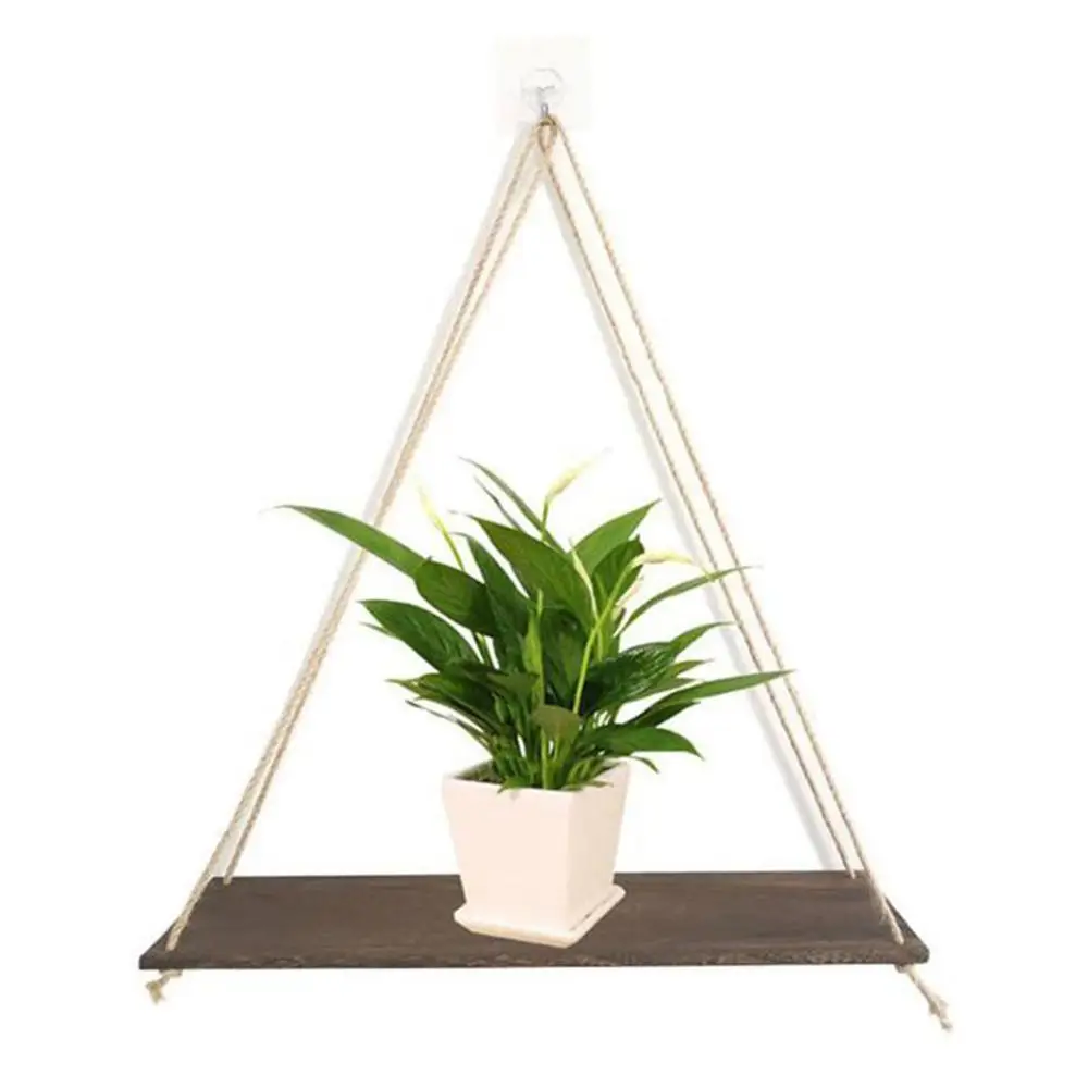 

Wood Swing Hanging Rope Wall Mounted Floating Plant Pot Flower Shelves simple design indoor outdoor decoration W1M4