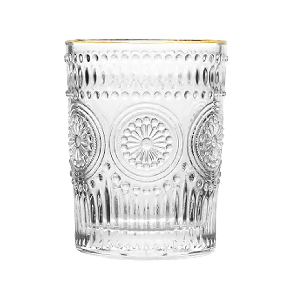 Винтажная стеклянная чашка с гравировкой подсолнуха 260/380 мл прозрачная кружка