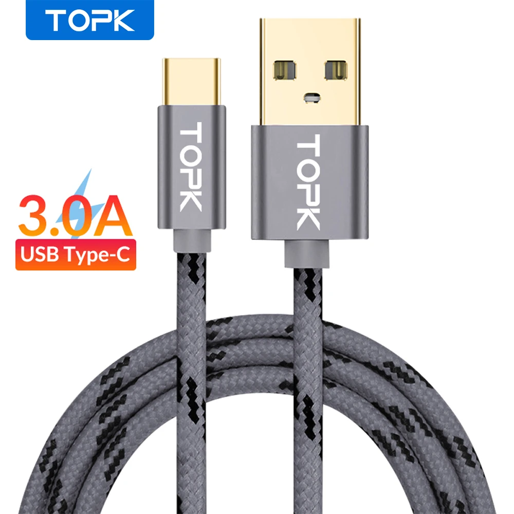 Адаптер TOPK USB Type C нейлоновый длина от 0.25м до 2м цвет в ассортименте.|Кабели для