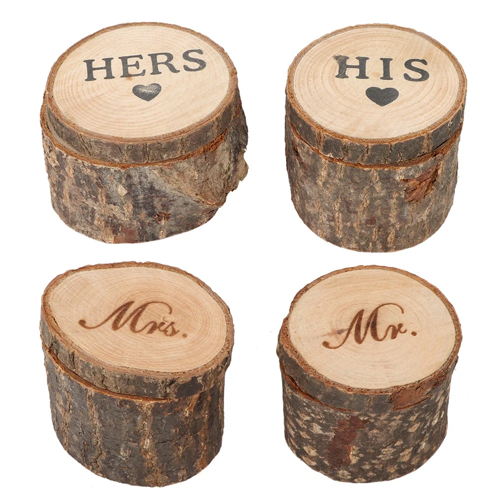 Cosmetic Organizer 2Pcs Retro Wedding Ring Box Container Unique Jewelry Storage Case Wood For Engagement Party | Дом и сад