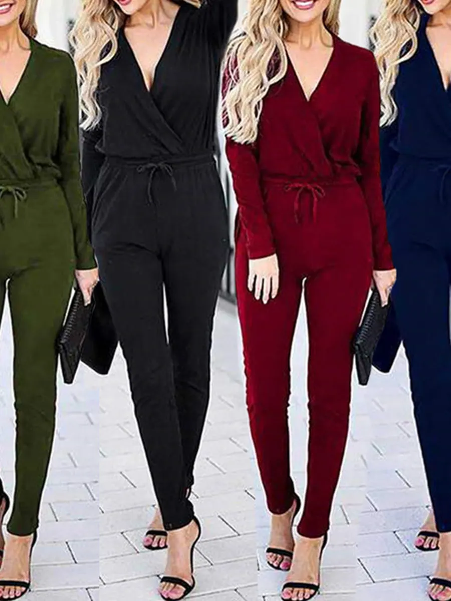 Женский Облегающий комбинезон Fadzeco с длинным рукавом повседневный цельный