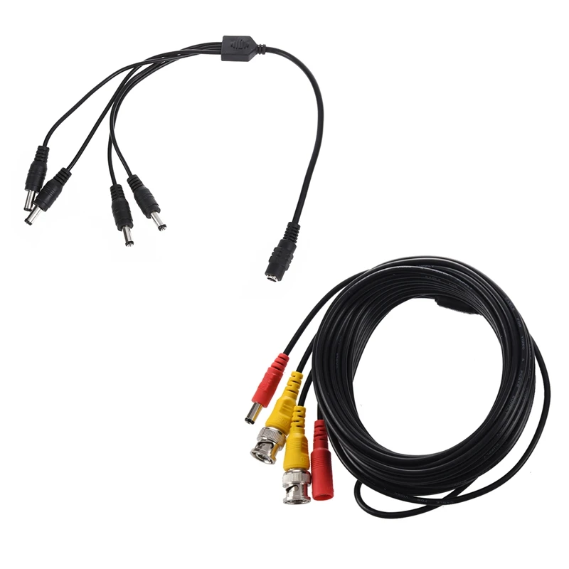 

10M 33Ft Security Video/ Power Cable BNC + RCA Plug Combination Cable With 1 Socket To Plug 4 DC Splitter
