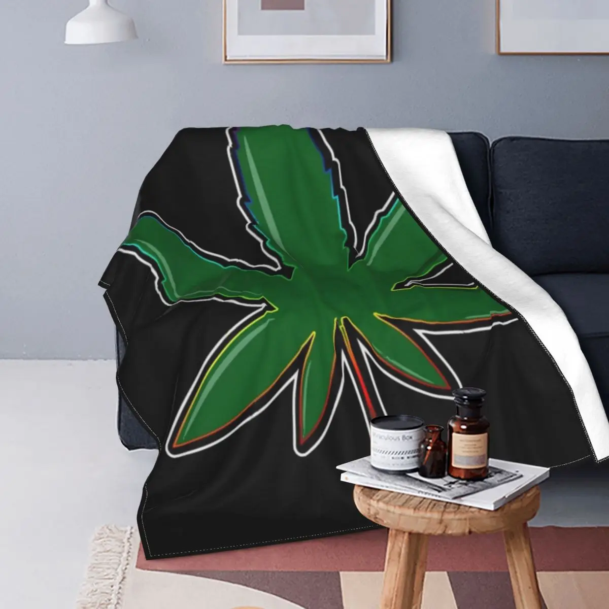 

Cool Green Hemp Leaf Blankets Velvet Spring Autumn Plant Multi-function Ultra-Soft Throw Blanket for Bed Office Bedspread