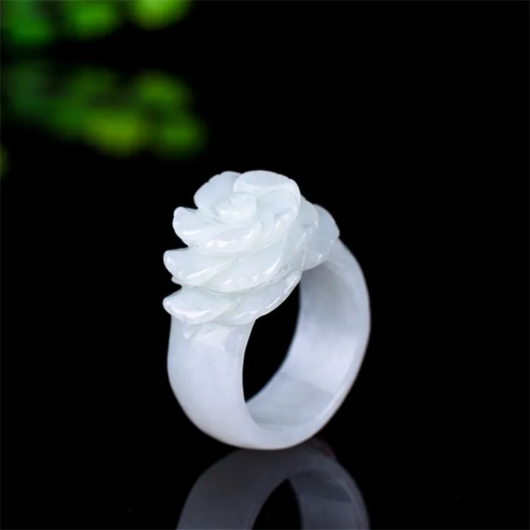 

Koraba 2020 trend Band Ring Rings Jade Stones for Women Jewellery Emerald Rose Flower Hand-carved for Women Luxury Jewelry