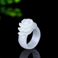 koraba 2020 trend band ring rings jade stones for women jewellery emerald rose flower hand carved for women luxury jewelry