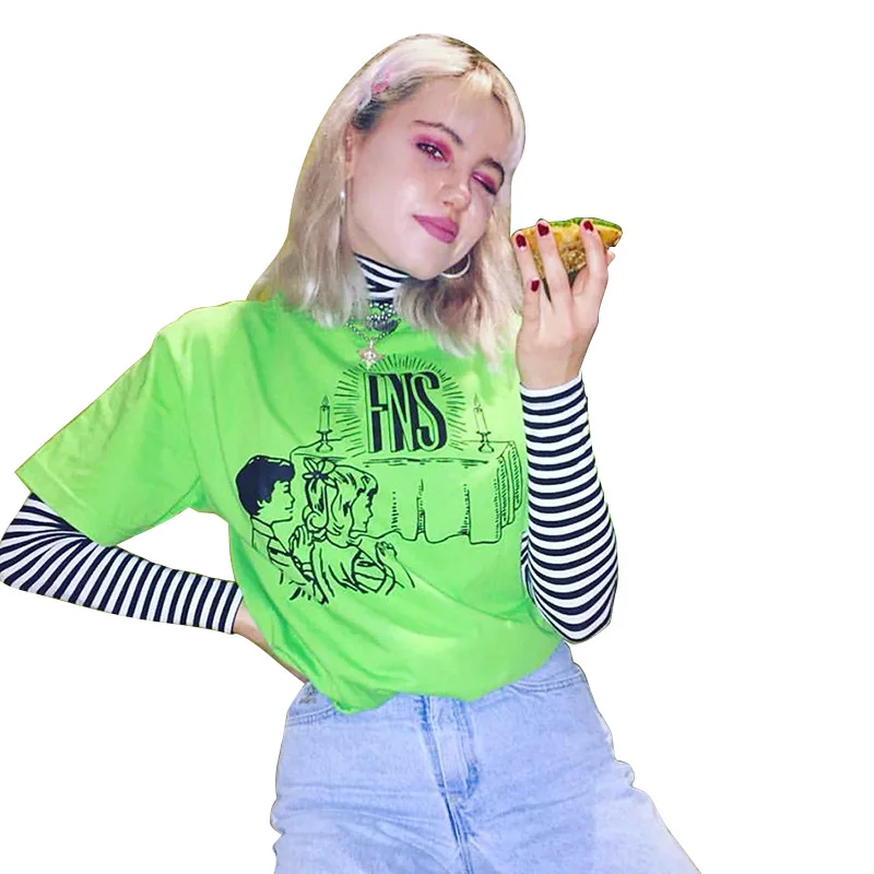 Goth Dark Neon свободные футболки с принтом в готическом стиле гранж буквами из