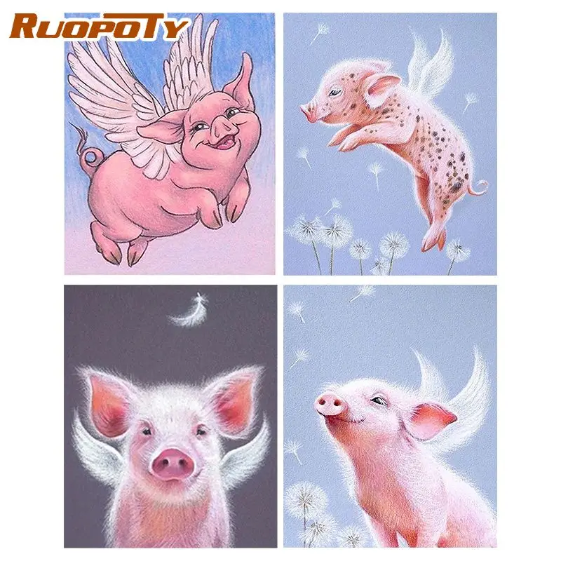 

RUOPOTY Animals Pigs Paint By Number Wall decor HandPainted Paintings by numbers Paints Artwork Unique Gift Wall Decor
