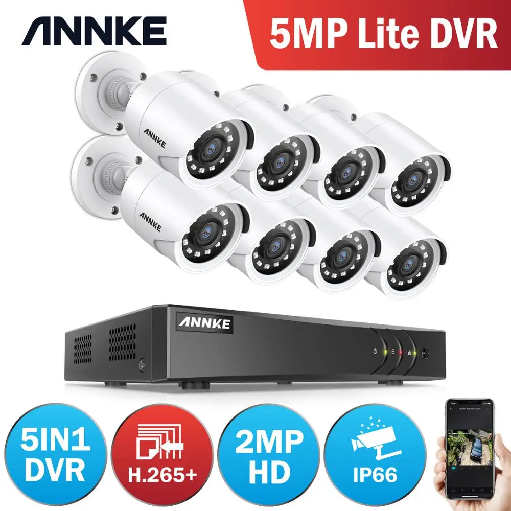 ANNKE 8CH 5MP Lite 5in1 DVR 2MP HD система видеонаблюдения H.265 + с 8X TVI цилиндрическая