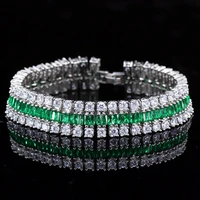 fashion 925 sterling silver zircon bracelet three rows wide bracelets luxury gemstone bride wedding jewelry