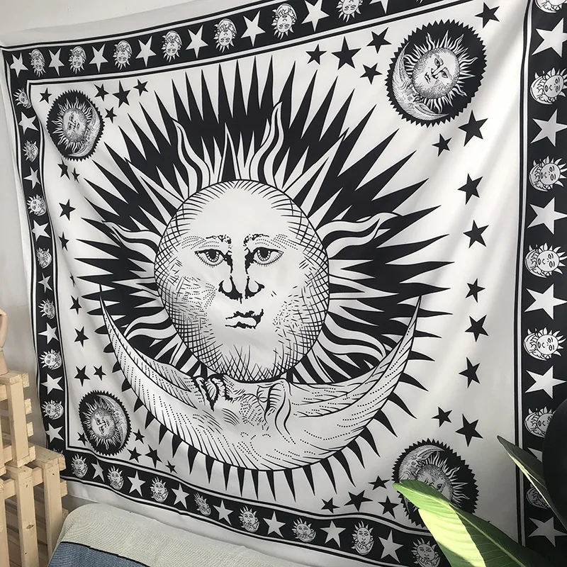 Настенный гобелен с принтом в скандинавском стиле черно-белый изображением