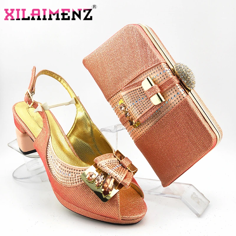 Летние Новые поступления 2020 итальянская обувь и сумка персикового цвета