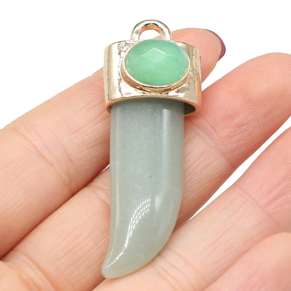 

Natural Stone Pendants Amethyst Reiki Heal Ox Horn Shape Crystal Charm for Jewelry Making DIY Necklace Earrings