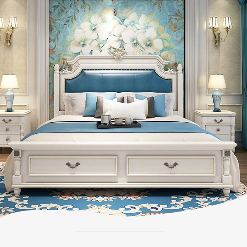 

modern european solid wood bed 2 people Fashion Carved leather french bedroom furniture bng008