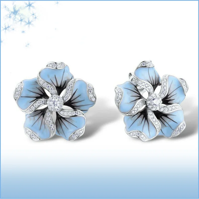 

Trend Pretty flower 925 Silver Color Stud Earrings for Women White Sapphire Jewelry A Pair