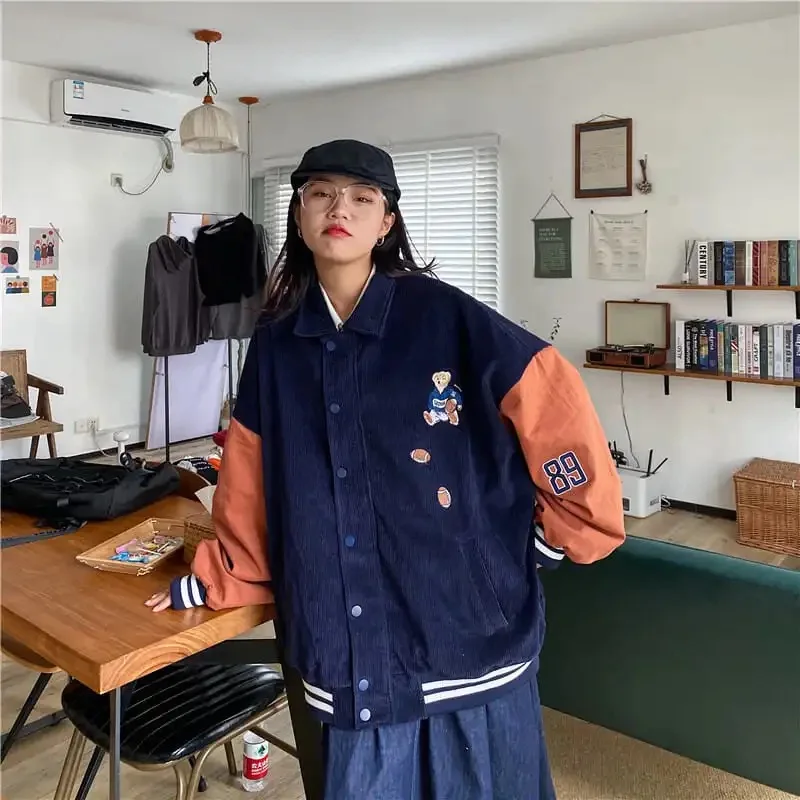 

2021 Coat for Women Spring Baseball Uniform Autumn Korean Harajuku Street Style Coat Loose Plus Size BF Stitching Jacket