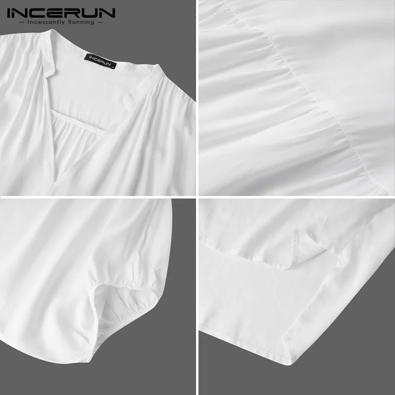 

INCERUN Fashion Men Shirt 2021 Long Sleeve Solid Color V Neck Casual Blouse Loose Irregular Tops Korean Style Streetwear Camisas