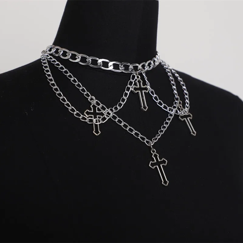 

Punk men women hollow cross Neck chains choker tassel necklace set halloween fashion jewelry clavicle chain