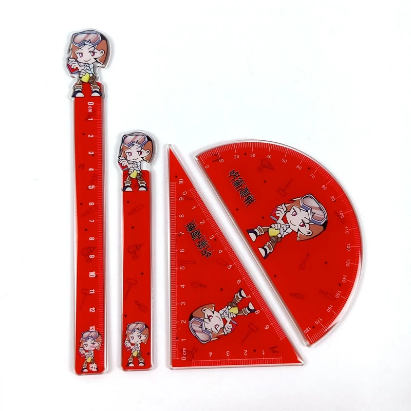 

Anime Jujutsu Kaisen Acrylic Ruler Set Cute Figures Yuji Itadori Gojou Satoru Straight Triangular Rulers Protractor Bookmark