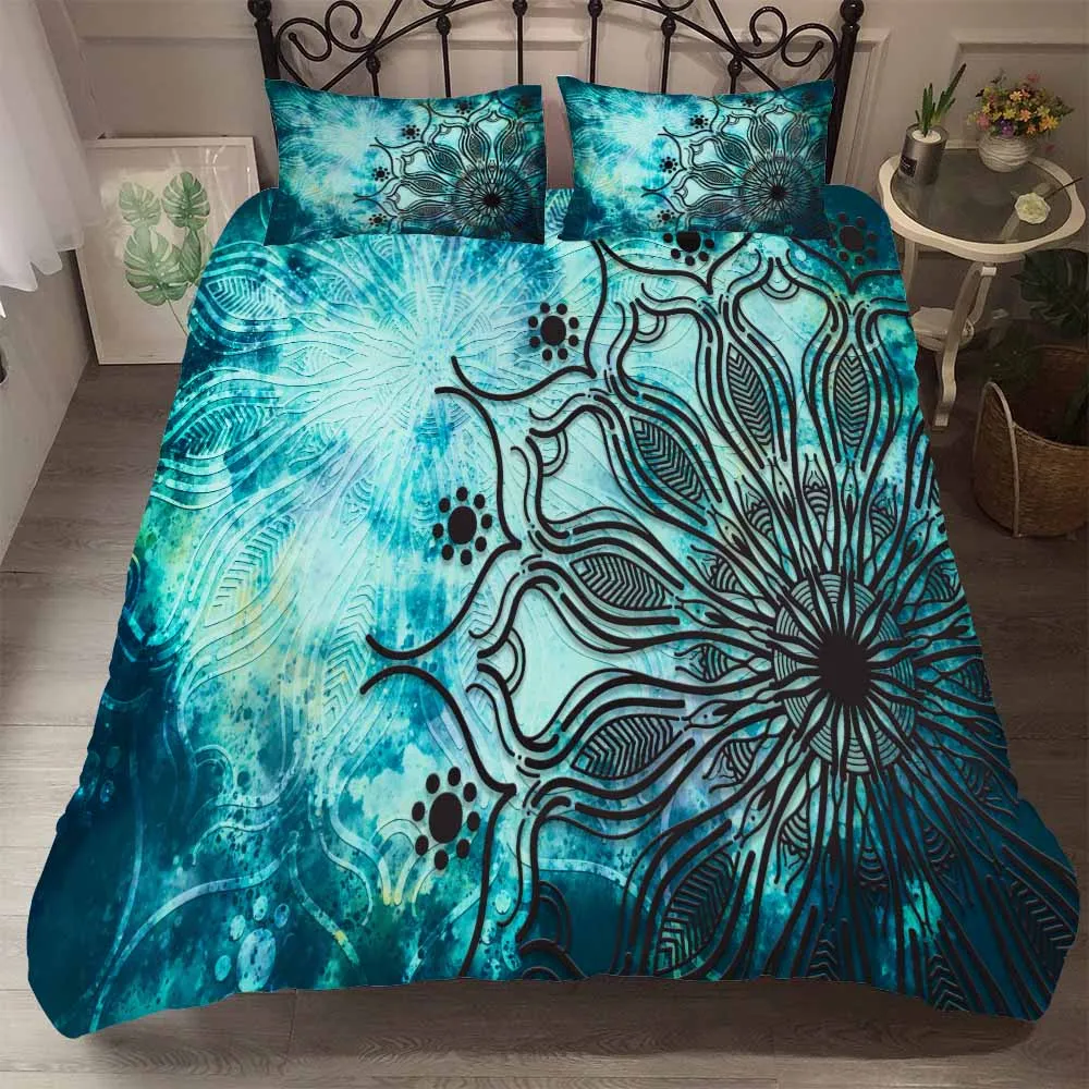 

Blue Black Mandala Duvet Cover 3D Floral Microfiber Fabric Soft Bedding Sets 2/3 Piece Single Double Home Quilt Cover Pillowcase