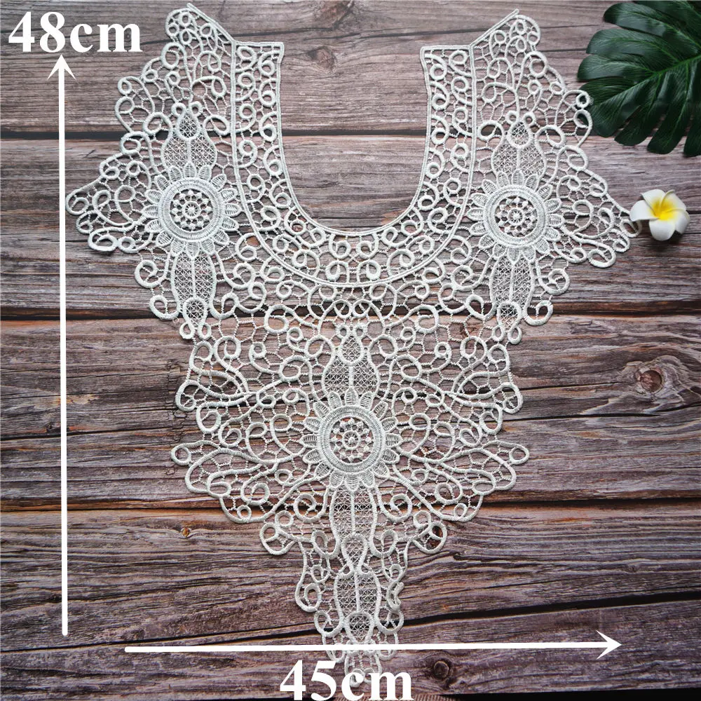White Black Red Beige Round Neck Collar Fabric Water Soluble Embroidered Wedding Gown Appliques Sew Patch For Dress DIY Decor | Дом и сад