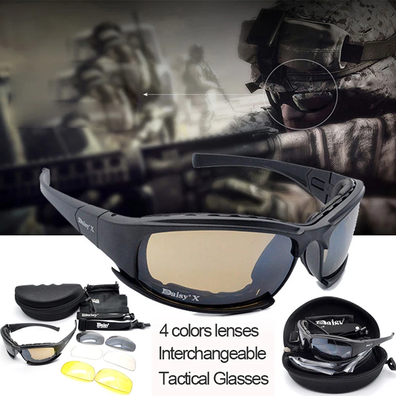 

Tactical Men's Polarized Glasses Daisy Military Hunting Goggles 4 Lens Kit Sunglasses Men Hiking Camping Windproof Eyewear