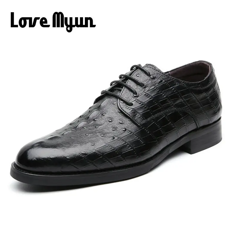 

Men pointed toe dress Business Wedding shoes Fashion mens Crocodile pattern Leather shoes Oxfords D12-40