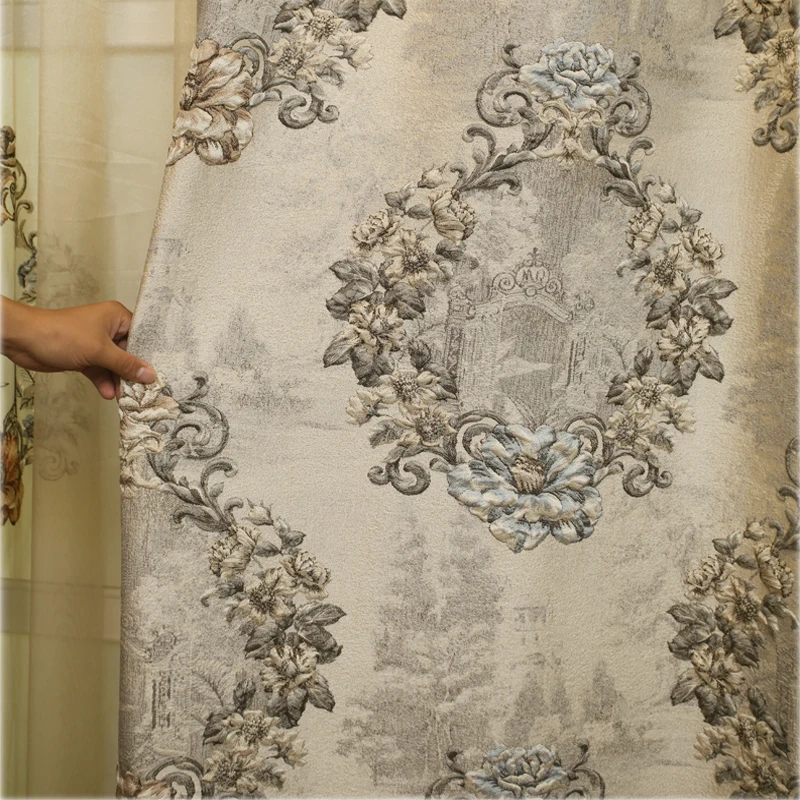 Европейские Роскошные 4D жаккардовые затемненные занавески для спальни высокое