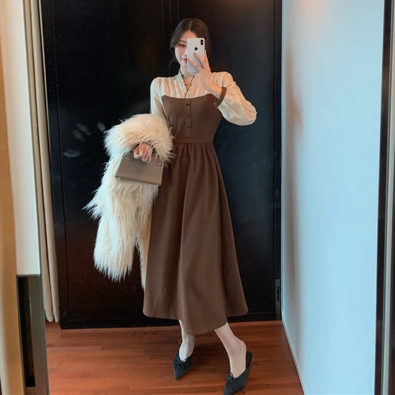

Spring French Patchwork Dress Women Elegant Designer Party Midi Dress Female Office Lady Casual Korean One-piece Dress 2021 New